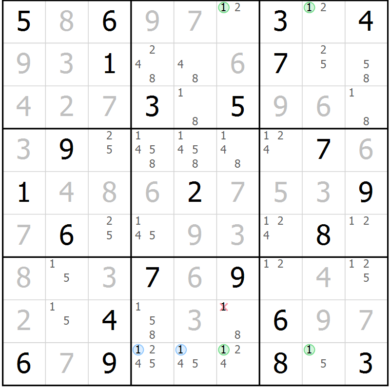 Position des candidats pour la solution de la Gr 36 page 39 du magazine de sudoku Maestro n° 103
