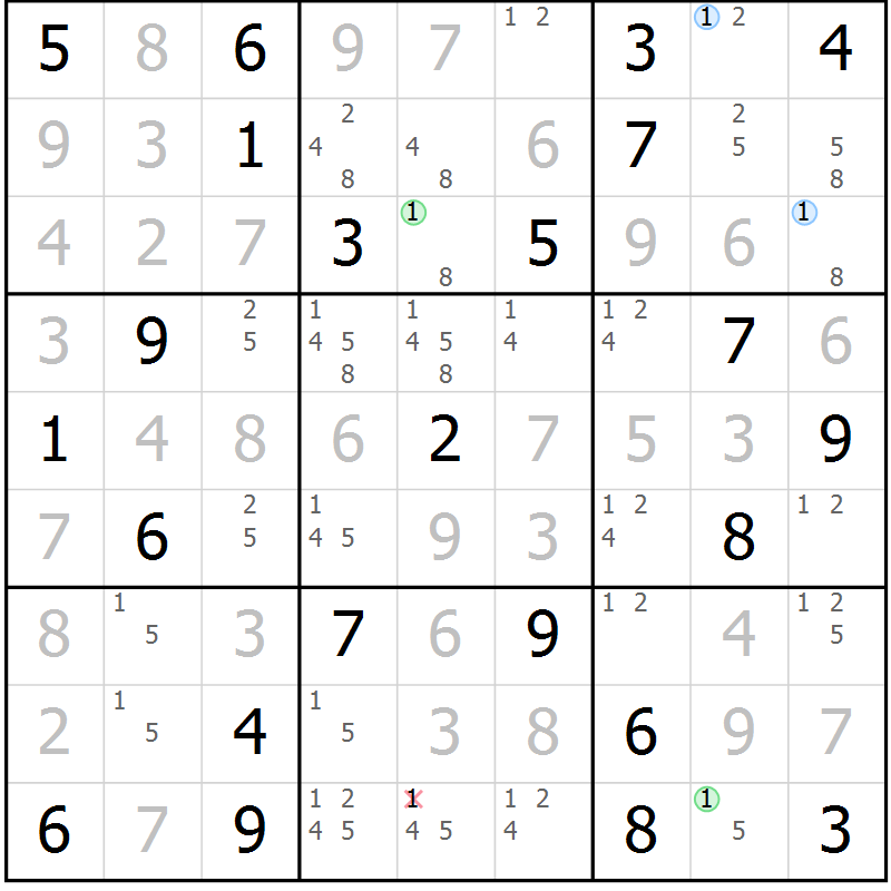 Position des candidats pour la solution de la Gr 36 page 39 du magazine de sudoku Maestro n° 103
