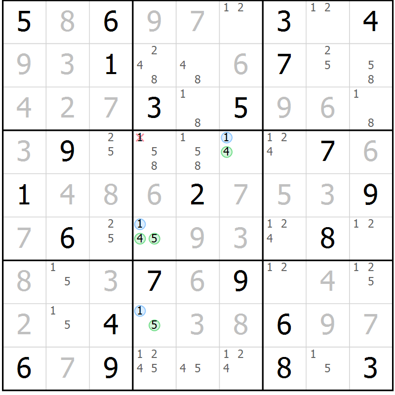 Position des candidats pour la solution de la Gr 36 page 39 du magazine de sudoku Maestro n° 103