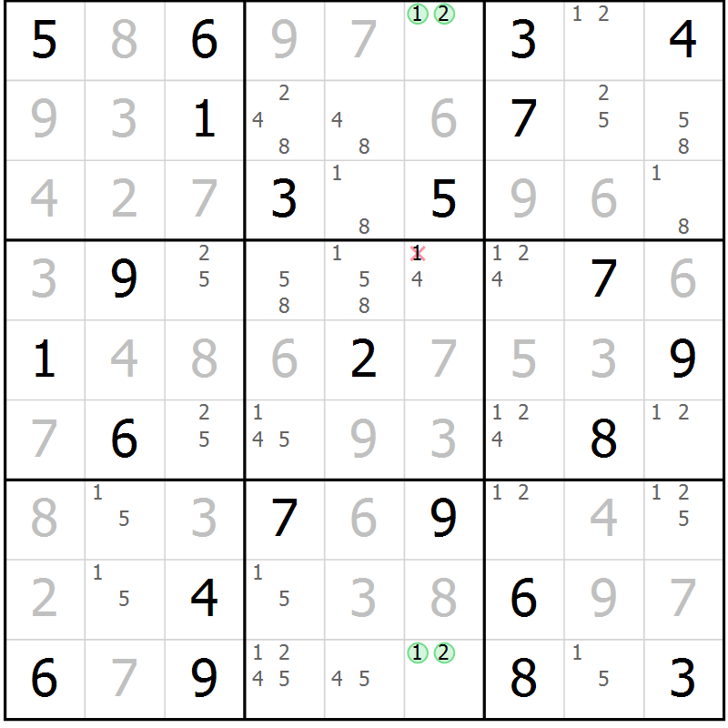 Position des candidats pour la solution de la Gr 36 page 39 du magazine de sudoku Maestro n° 103
