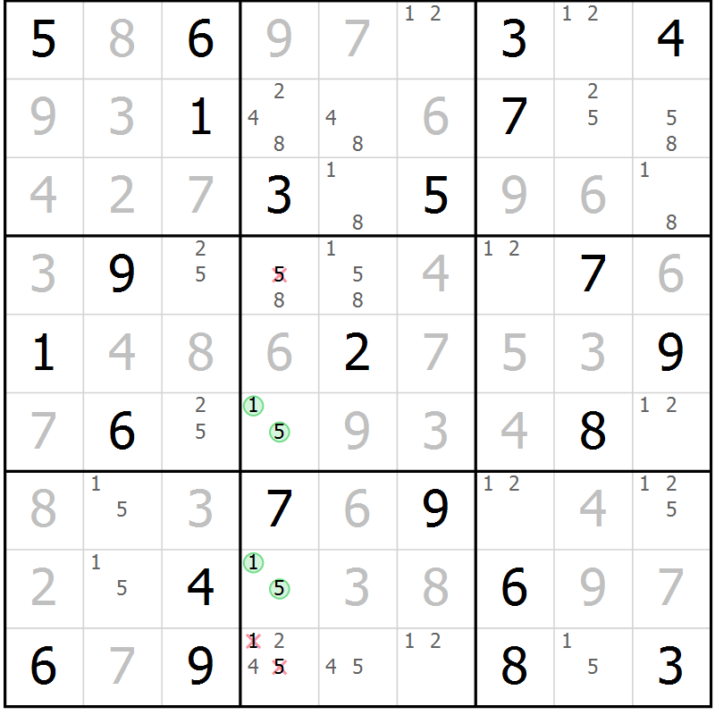 Position des candidats pour la solution de la Gr 36 page 39 du magazine de sudoku Maestro n° 103