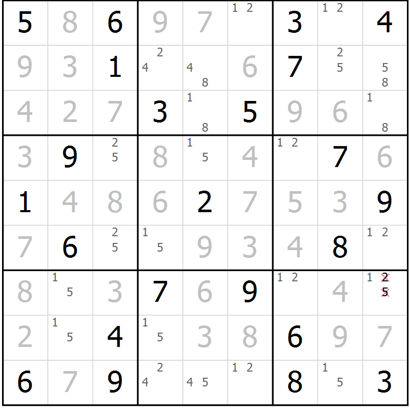 Position des candidats pour la solution de la Gr 36 page 39 du magazine de sudoku Maestro n° 103