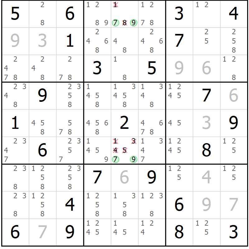 Position des candidats pour la solution de la Gr 36 page 39 du magazine de sudoku Maestro n° 103