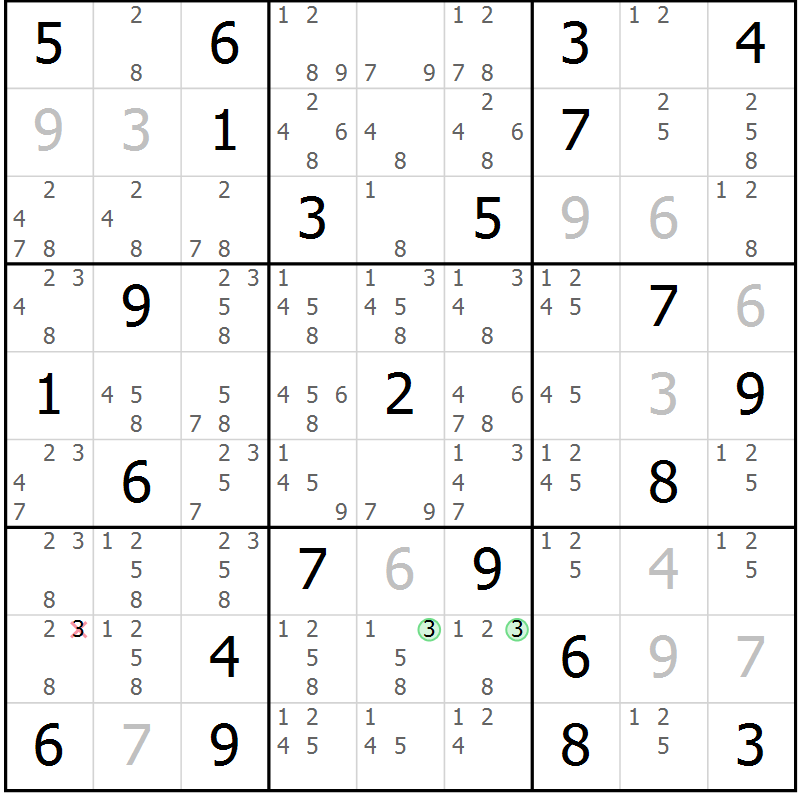 Position des candidats pour la solution de la Gr 36 page 39 du magazine de sudoku Maestro n° 103