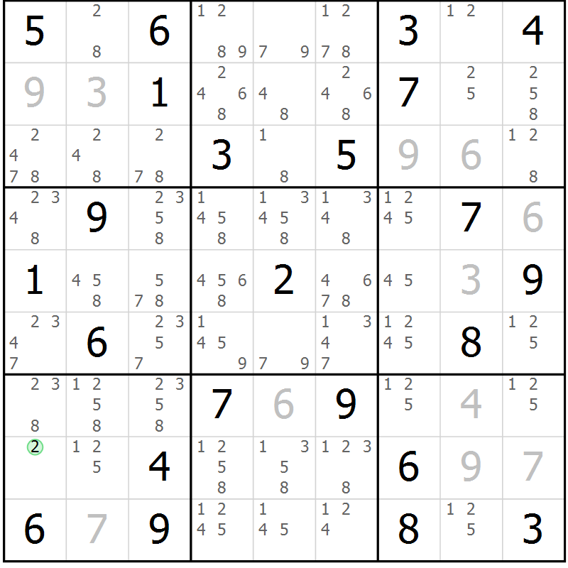 Position des candidats pour la solution de la Gr 36 page 39 du magazine de sudoku Maestro n° 103