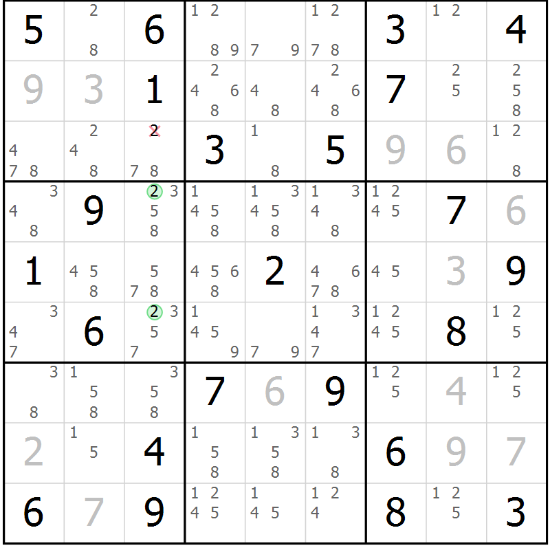 Position des candidats pour la solution de la Gr 36 page 39 du magazine de sudoku Maestro n° 103