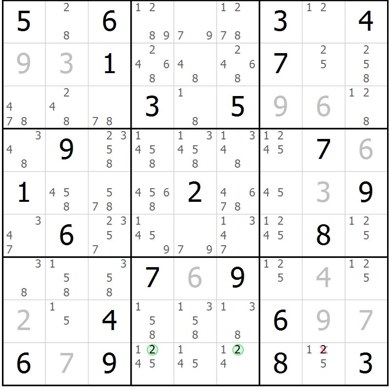 Position des candidats pour la solution de la Gr 36 page 39 du magazine de sudoku Maestro n° 103
