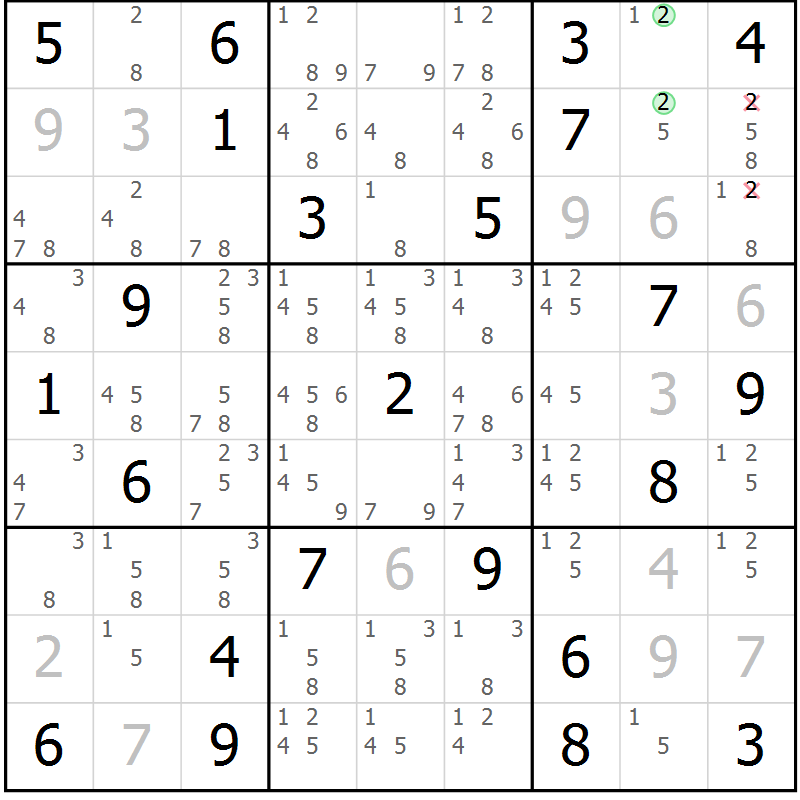 Position des candidats pour la solution de la Gr 36 page 39 du magazine de sudoku Maestro n° 103