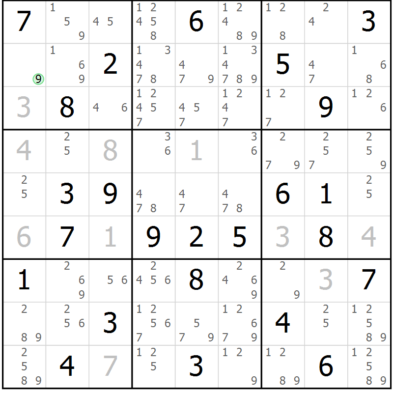 Position des candidats pour la solution de la Gr 37 page 40 du magazine de sudoku Maestro n° 103