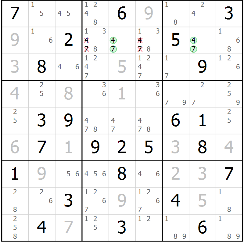 Position des candidats pour la solution de la Gr 37 page 40 du magazine de sudoku Maestro n° 103
