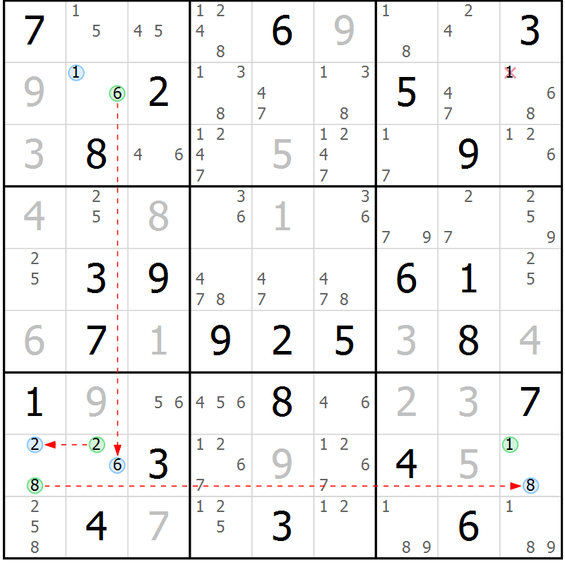 Position des candidats pour la solution de la Gr 37 page 40 du magazine de sudoku Maestro n° 103