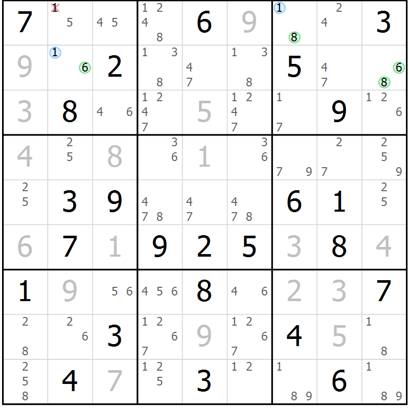 Position des candidats pour la solution de la Gr 37 page 40 du magazine de sudoku Maestro n° 103