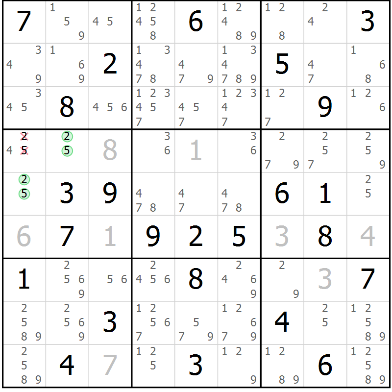 Position des candidats pour la solution de la Gr 37 page 40 du magazine de sudoku Maestro n° 103