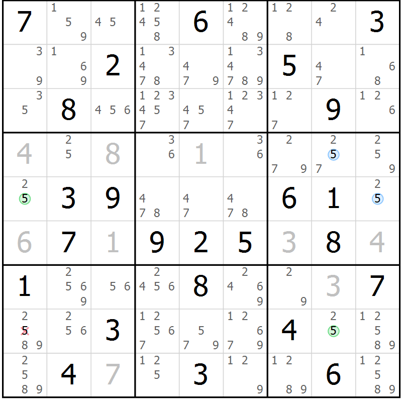 Position des candidats pour la solution de la Gr 37 page 40 du magazine de sudoku Maestro n° 103