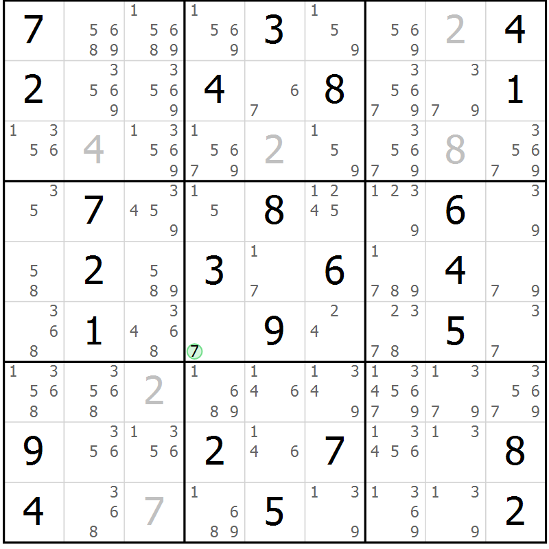 Position des candidats pour la solution de la Gr 38 page 41 du magazine de sudoku Maestro n° 103