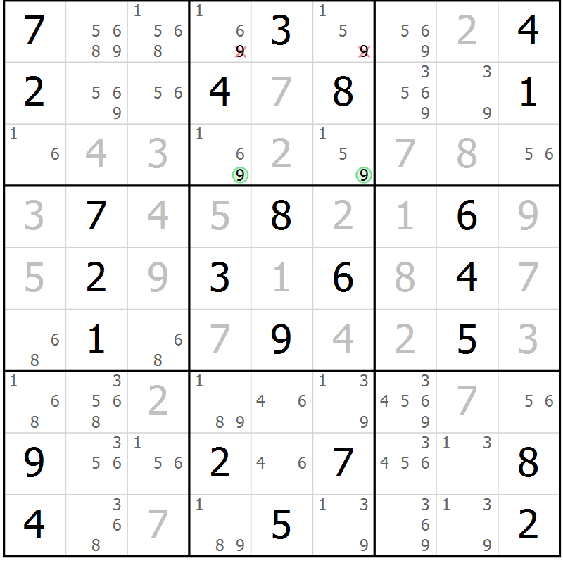 Position des candidats pour la solution de la Gr 38 page 41 du magazine de sudoku Maestro n° 103