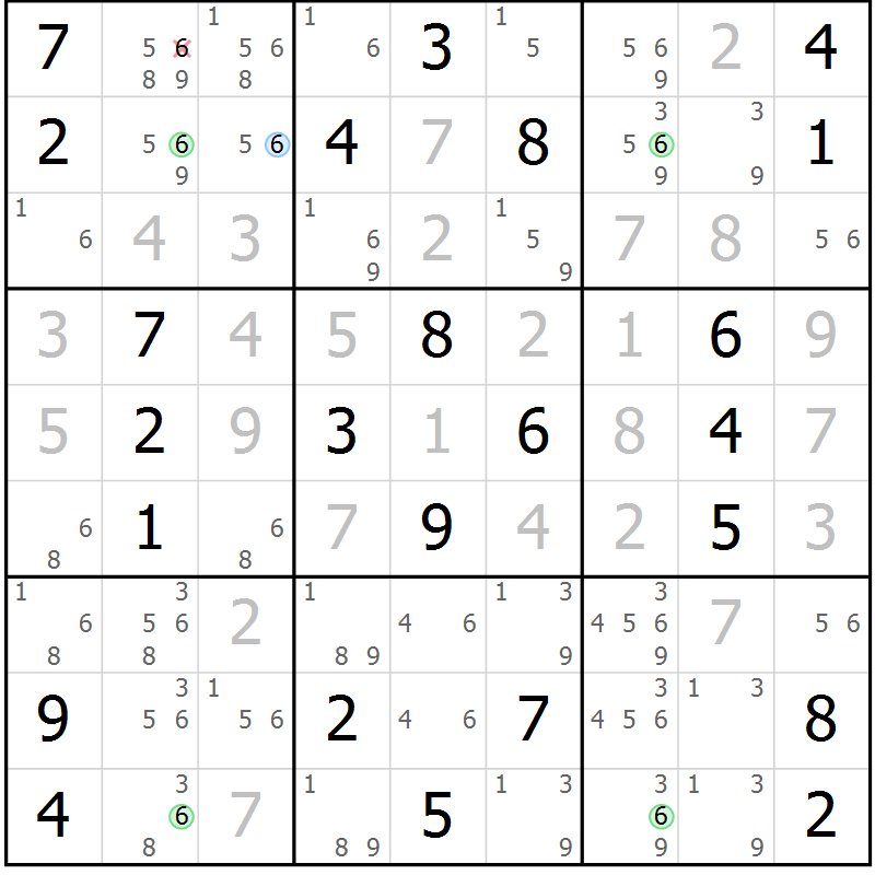 Position des candidats pour la solution de la Gr 38 page 41 du magazine de sudoku Maestro n° 103