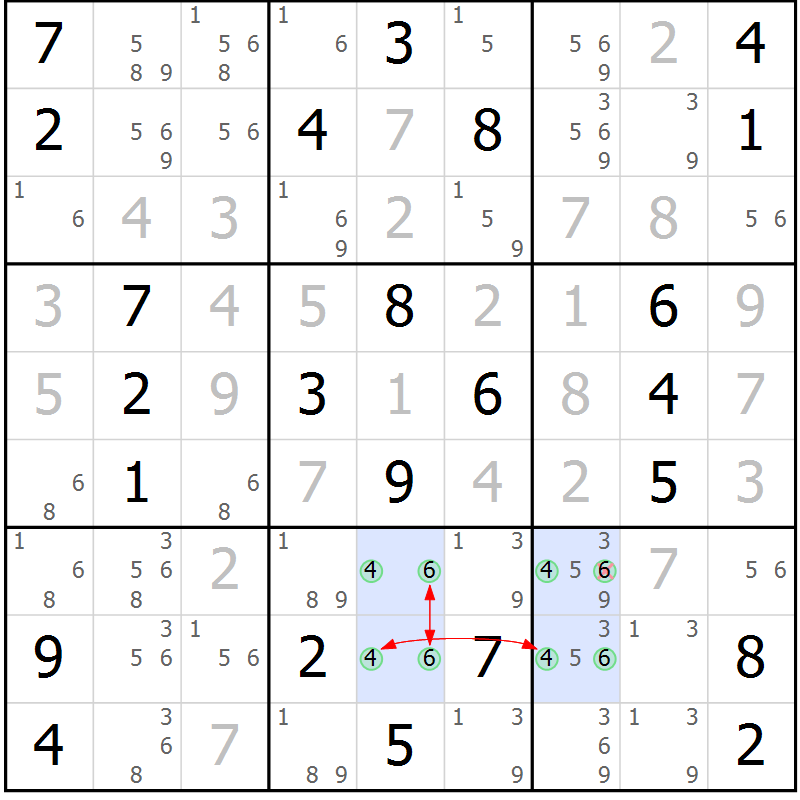 Position des candidats pour la solution de la Gr 38 page 41 du magazine de sudoku Maestro n° 103