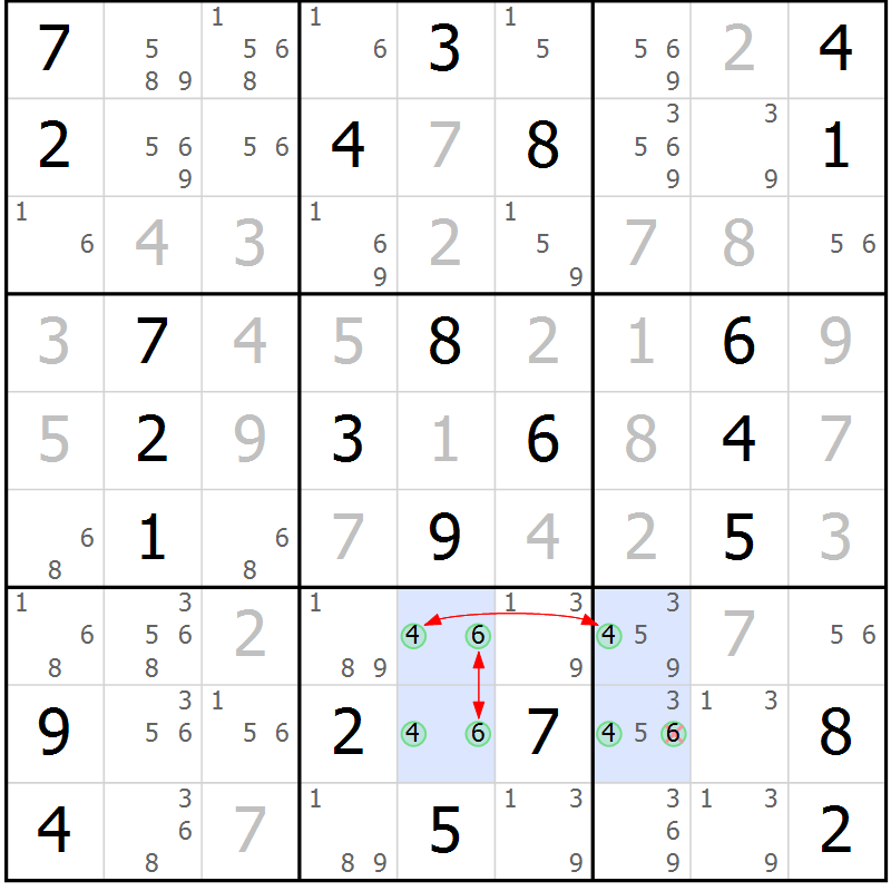 Position des candidats pour la solution de la Gr 38 page 41 du magazine de sudoku Maestro n° 103