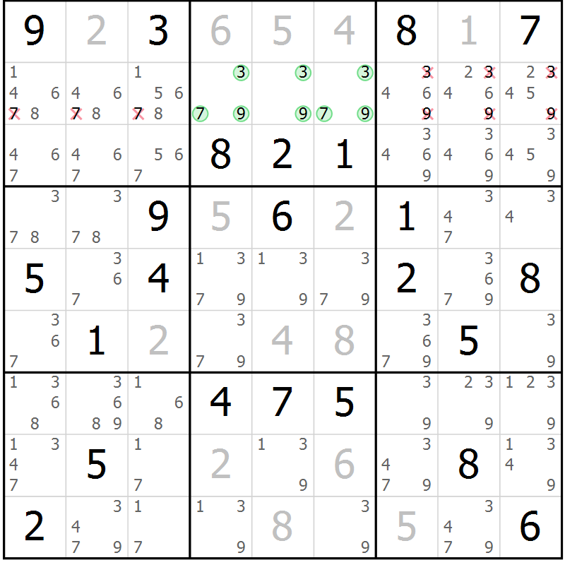 Position des candidats pour la solution de la Gr 39 page 42 du magazine de sudoku Maestro n° 103