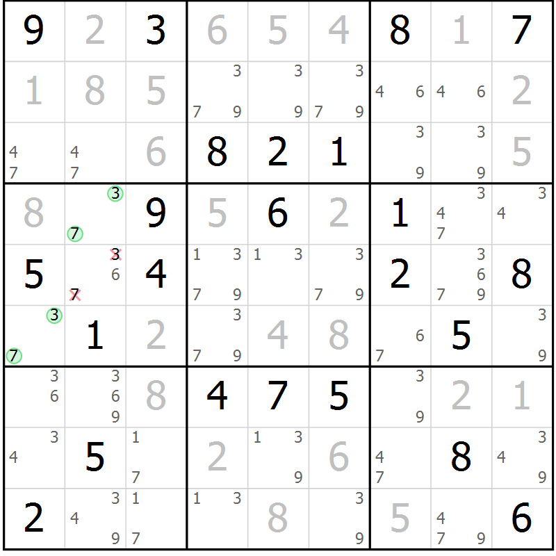 Position des candidats pour la solution de la Gr 39 page 42 du magazine de sudoku Maestro n° 103