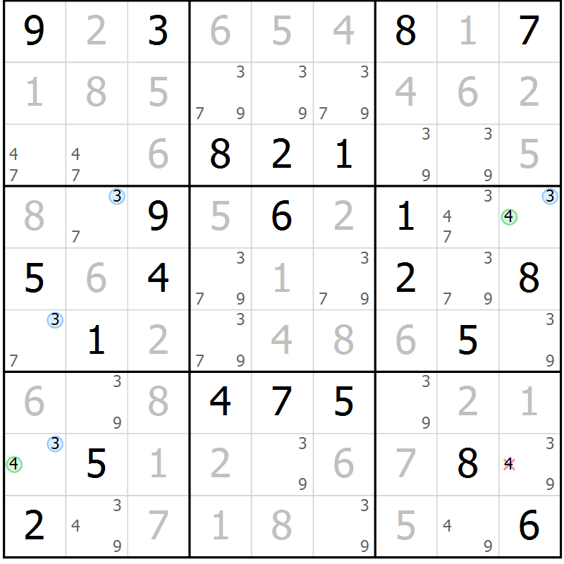 Position des candidats pour la solution de la Gr 39 page 42 du magazine de sudoku Maestro n° 103