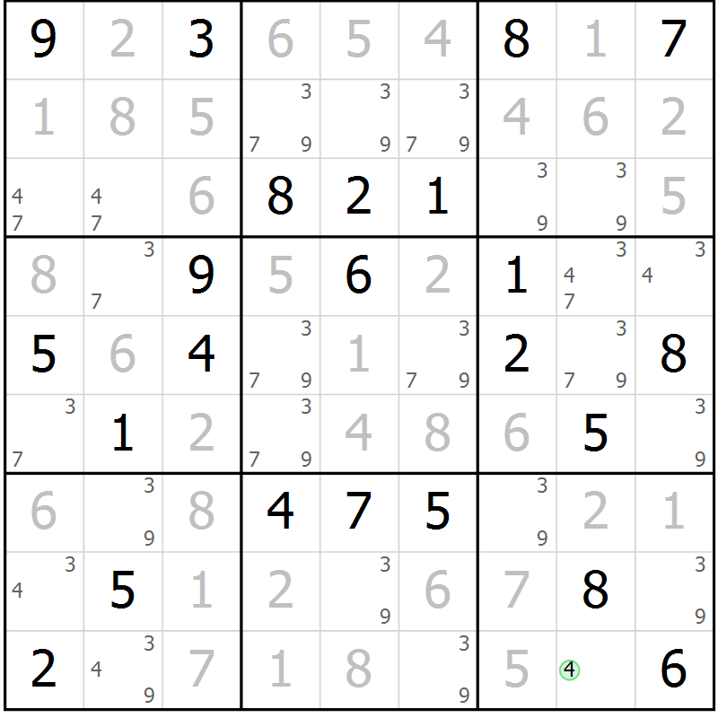 Position des candidats pour la solution de la Gr 39 page 42 du magazine de sudoku Maestro n° 103