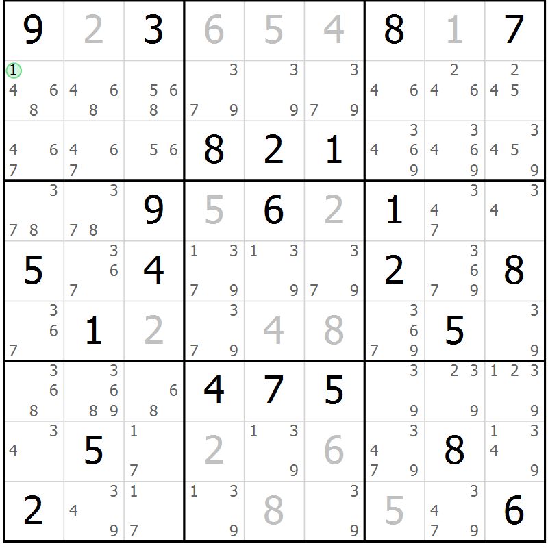 Position des candidats pour la solution de la Gr 39 page 42 du magazine de sudoku Maestro n° 103