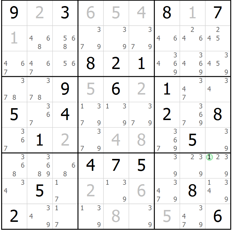 Position des candidats pour la solution de la Gr 39 page 42 du magazine de sudoku Maestro n° 103