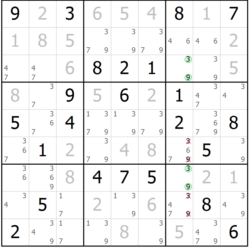 Position des candidats pour la solution de la Gr 39 page 42 du magazine de sudoku Maestro n° 103
