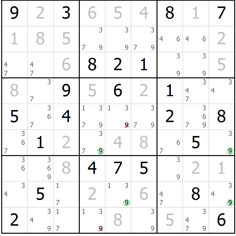 Position des candidats pour la solution de la Gr 39 page 42 du magazine de sudoku Maestro n° 103