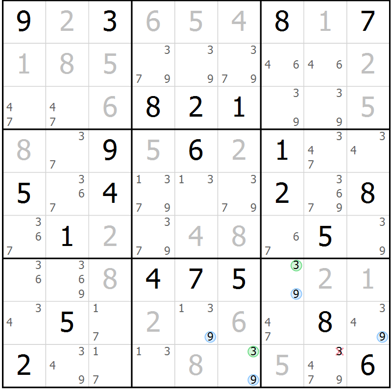 Position des candidats pour la solution de la Gr 39 page 42 du magazine de sudoku Maestro n° 103