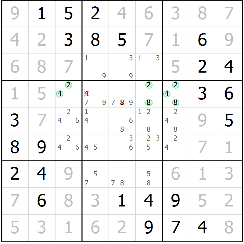 Position des candidats pour la solution de la Gr 4 page 7 du magazine de sudoku Maestro n° 103