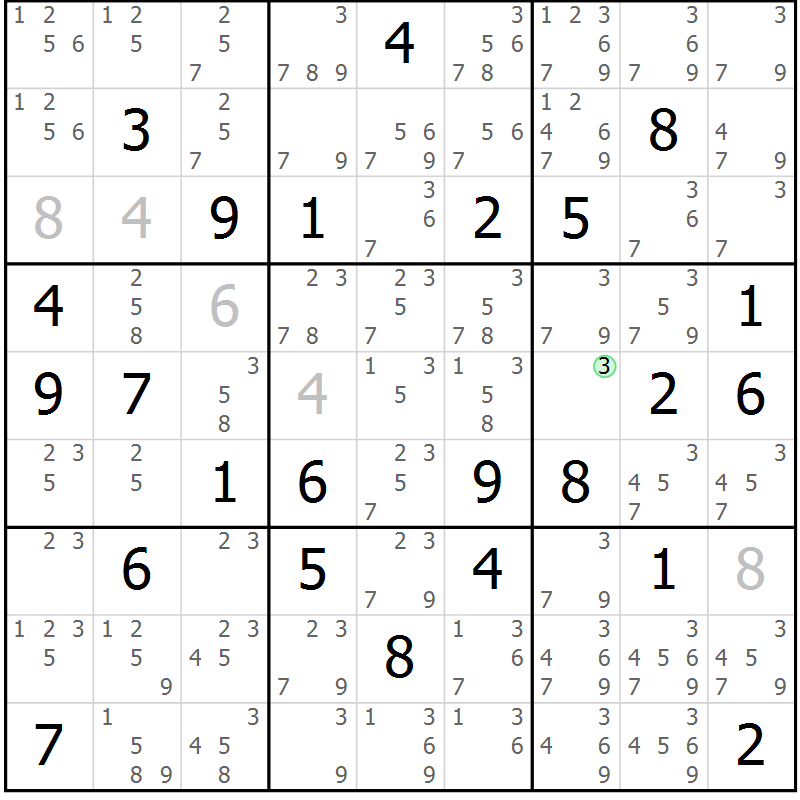 Position des candidats pour la solution de la Gr 40 page 43 du magazine de sudoku Maestro n° 103