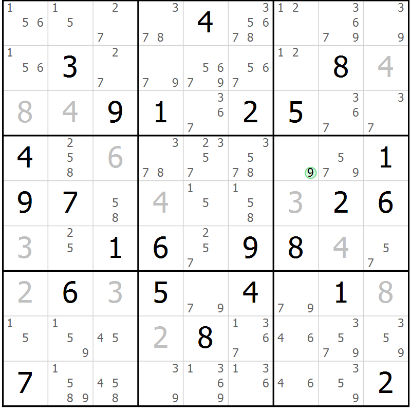 Position des candidats pour la solution de la Gr 40 page 43 du magazine de sudoku Maestro n° 103
