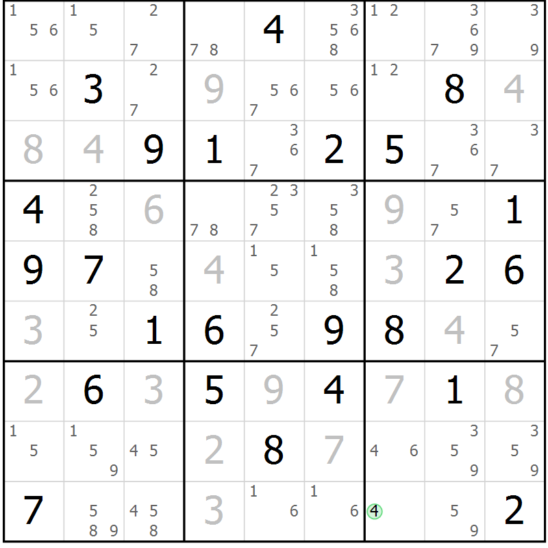 Position des candidats pour la solution de la Gr 40 page 43 du magazine de sudoku Maestro n° 103