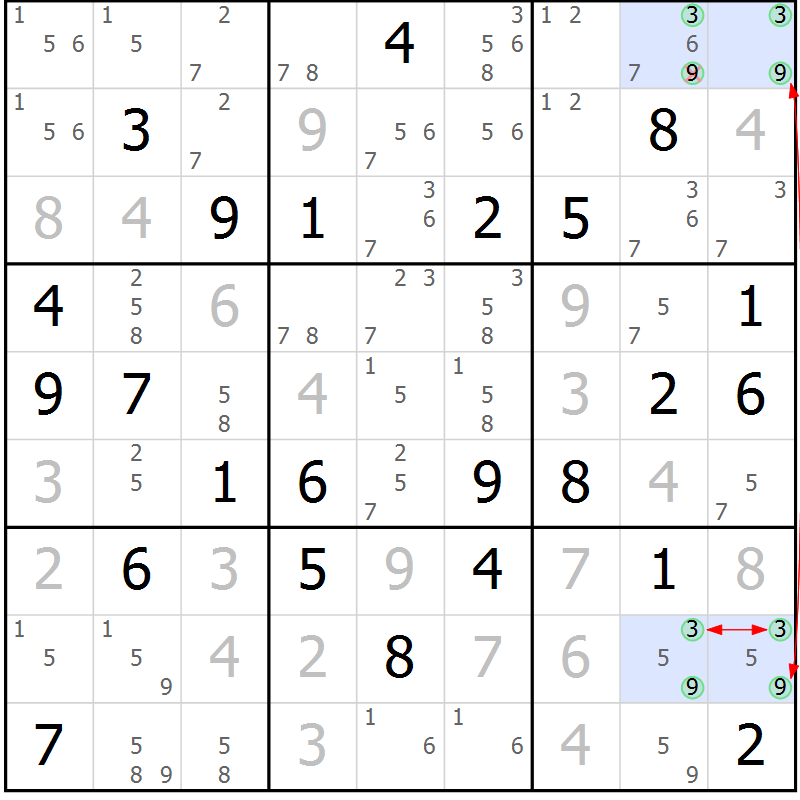 Position des candidats pour la solution de la Gr 40 page 43 du magazine de sudoku Maestro n° 103