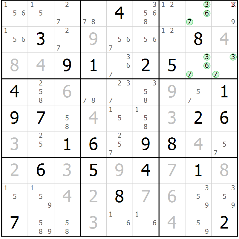 Position des candidats pour la solution de la Gr 40 page 43 du magazine de sudoku Maestro n° 103