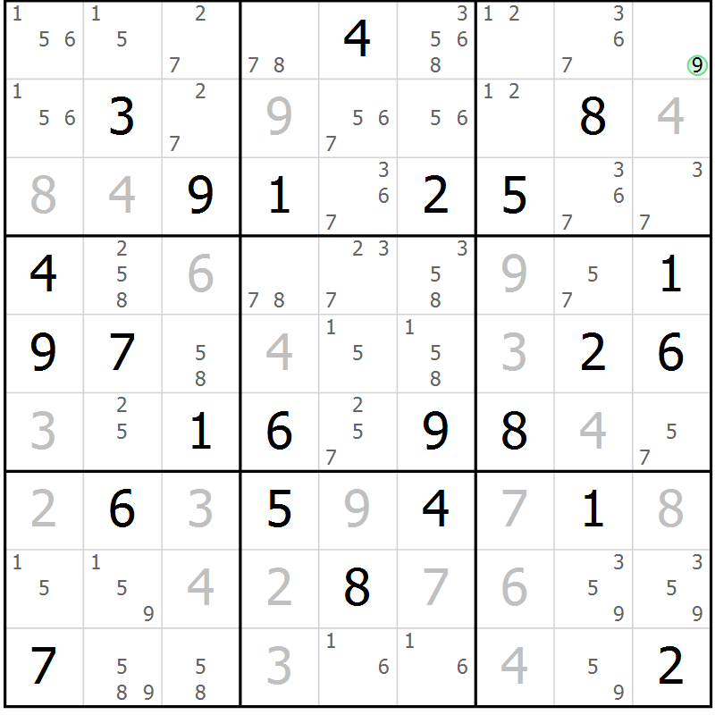 Position des candidats pour la solution de la Gr 40 page 43 du magazine de sudoku Maestro n° 103