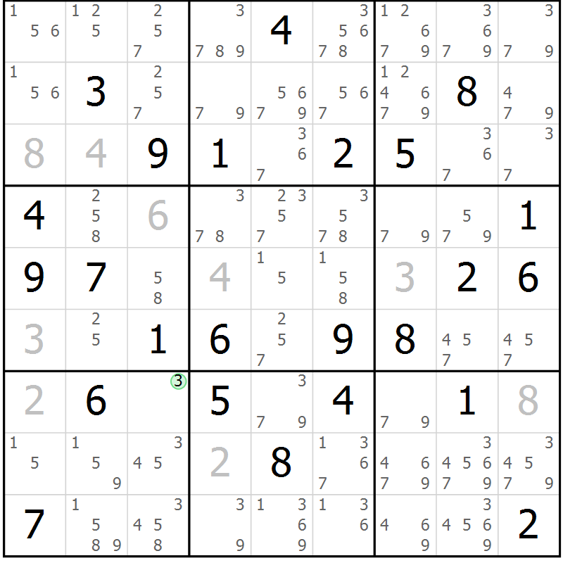 Position des candidats pour la solution de la Gr 40 page 43 du magazine de sudoku Maestro n° 103