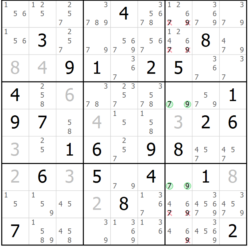 Position des candidats pour la solution de la Gr 40 page 43 du magazine de sudoku Maestro n° 103