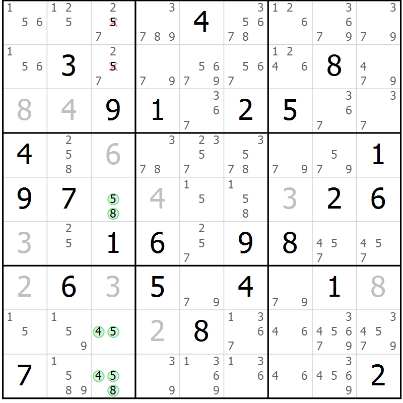 Position des candidats pour la solution de la Gr 40 page 43 du magazine de sudoku Maestro n° 103
