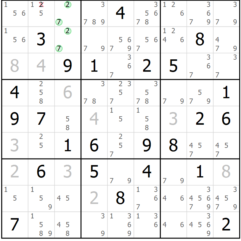 Position des candidats pour la solution de la Gr 40 page 43 du magazine de sudoku Maestro n° 103