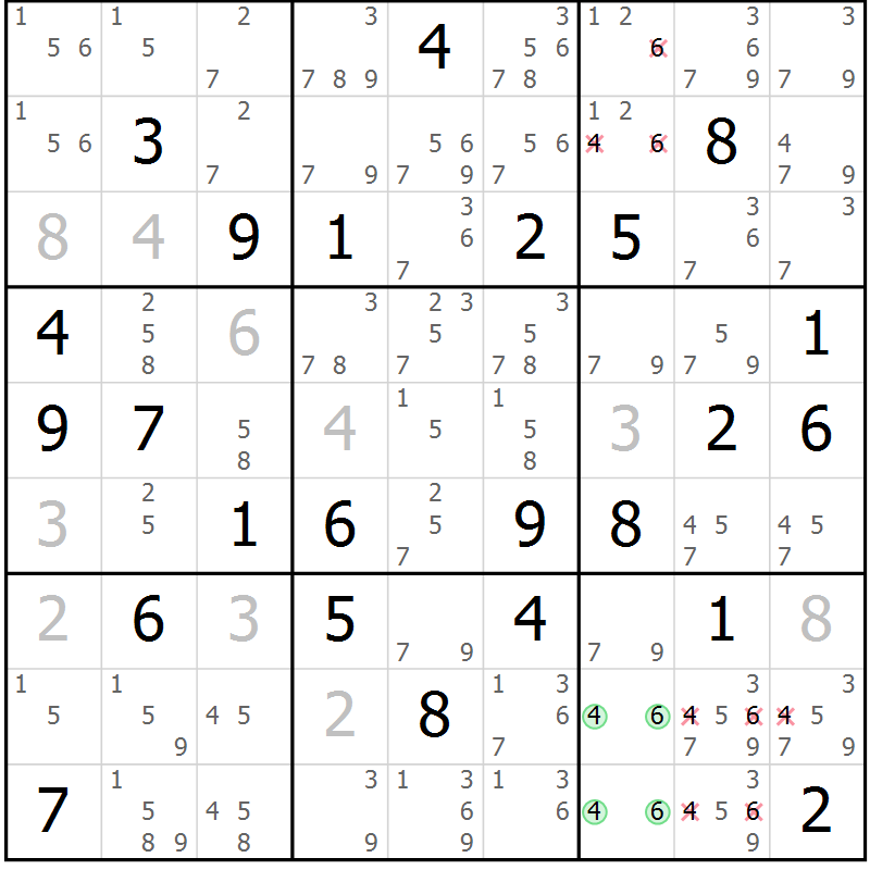 Position des candidats pour la solution de la Gr 40 page 43 du magazine de sudoku Maestro n° 103