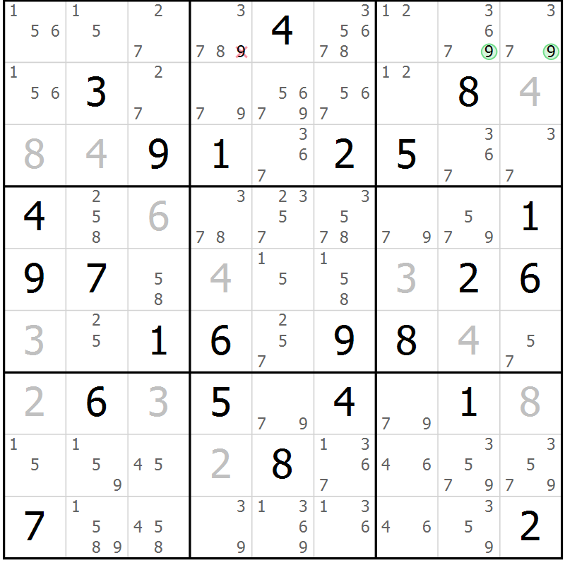Position des candidats pour la solution de la Gr 40 page 43 du magazine de sudoku Maestro n° 103