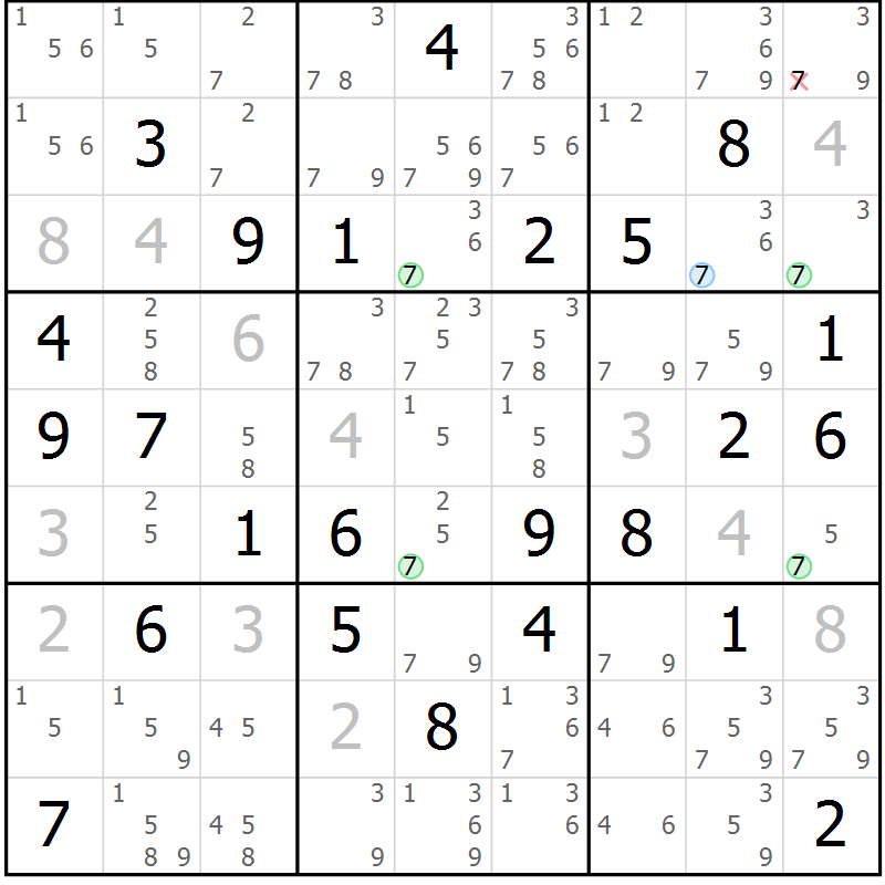 Position des candidats pour la solution de la Gr 40 page 43 du magazine de sudoku Maestro n° 103