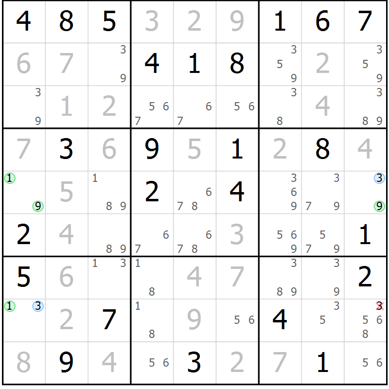 Position des candidats pour la solution de la Gr 41 page 44 du magazine de sudoku Maestro n° 103
