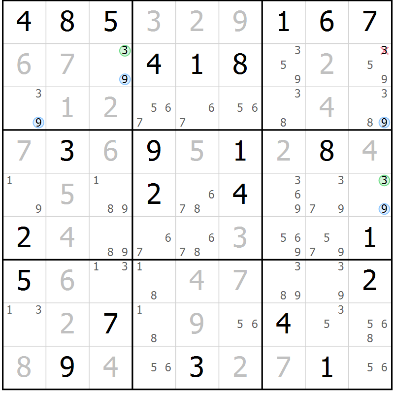Position des candidats pour la solution de la Gr 41 page 44 du magazine de sudoku Maestro n° 103