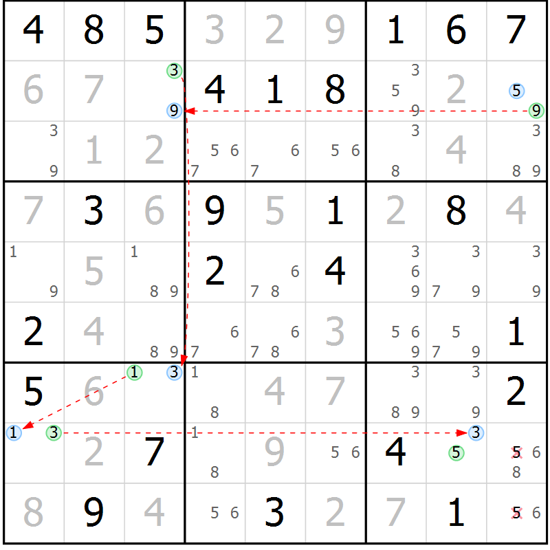Position des candidats pour la solution de la Gr 41 page 44 du magazine de sudoku Maestro n° 103