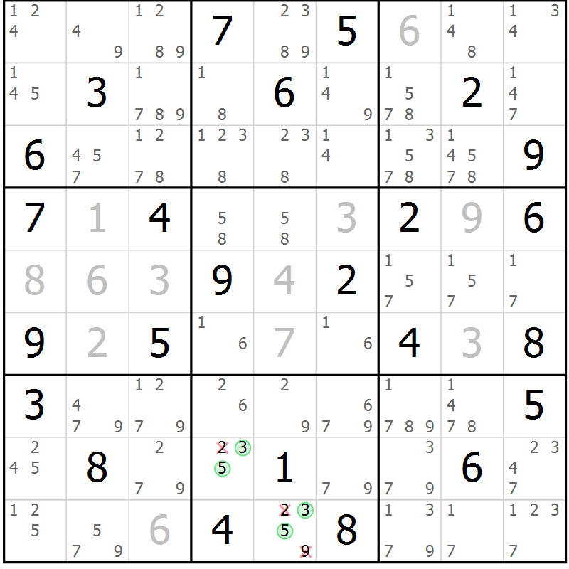 Position des candidats pour la solution de la Gr 42 page 45 du magazine de sudoku Maestro n° 103